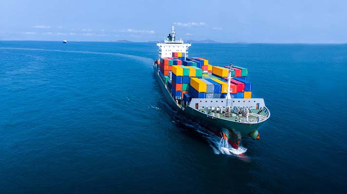 Cargo ship on blue sea