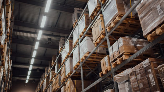 A warehouse stacked with boxes